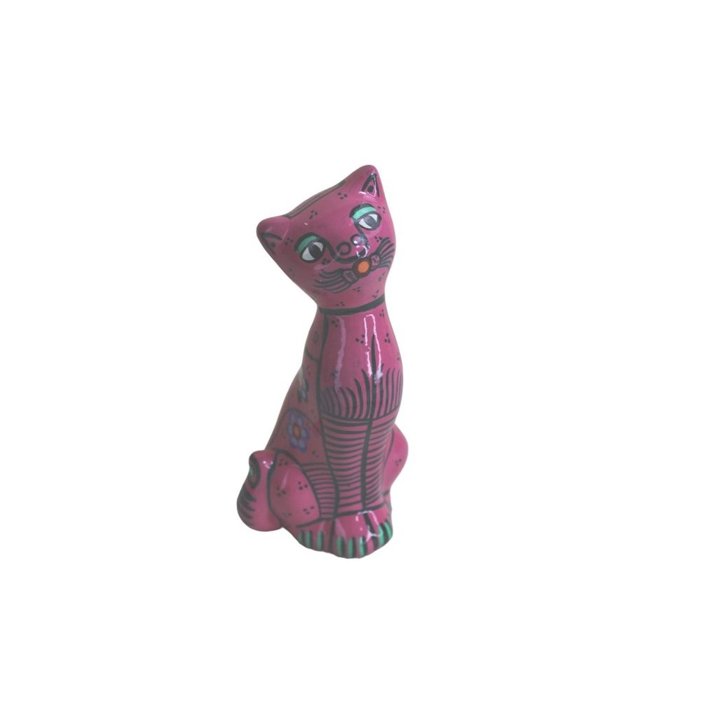 Pink Painted Cat Mexico Pottery Vintage Handpainted 90966 Hand
